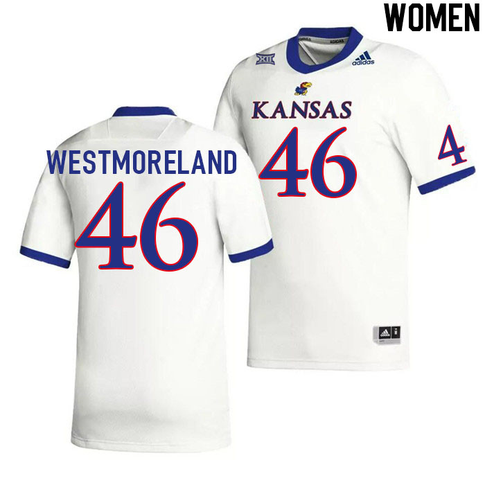 Women #46 Davion Westmoreland Kansas Jayhawks College Football Jerseys Stitched Sale-White